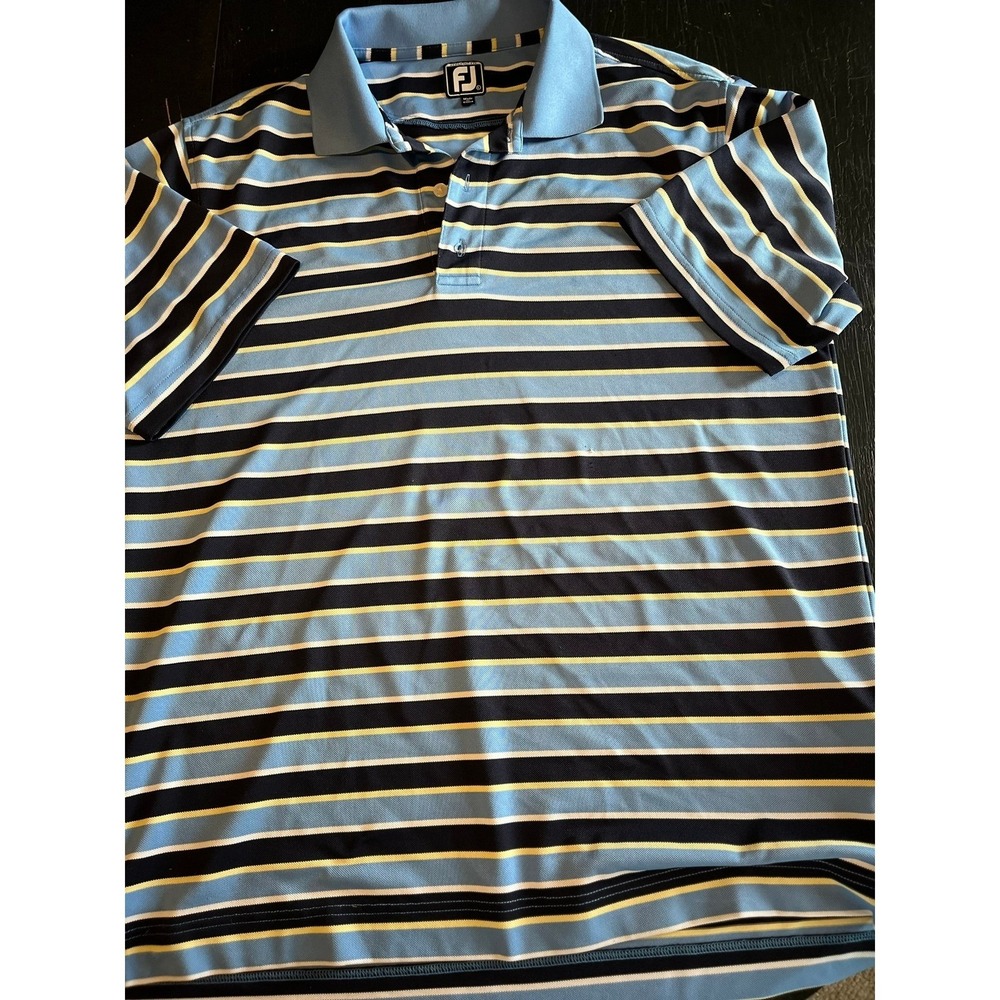FootJoy FJ Athletic Fit Striped Golf Polo Shirt Mens Blue Black Yellow